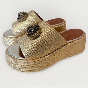 Kurt Geiger Sandals Golden Raffia Chelsea Chunky Flatforms Sandals Metallic New